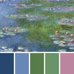 the color palette is green, blue, and pink with water lilies on it