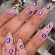 Evil Eye Nail Design on Press on Nails / Hand Painted Gel Etsy UK Evil Eye Nails, Eye Nail Art, Evil Eye Design, Eye Nails, Basic Nails, Almond Nails Designs, Square Acrylic Nails, Minimalist Nails, Nail Designs Spring