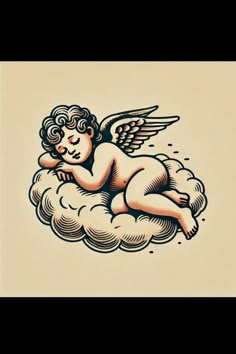 an angel sleeping on top of a cloud