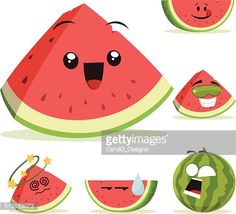 cartoon watermelon slices with faces and expressions