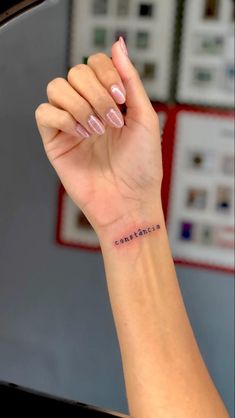 Inner Wrist Tattoos, Memento Mori Tattoo, Minimalist Tattoo Ideas, Beachy Nails, Hidden Tattoos, Hand Tats, Tattoo Now, Leg Tattoos Women, Women's Tattoo