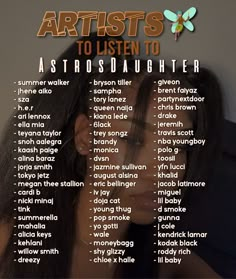 a poster with the names of artists to listen to