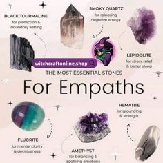 Stones For Empaths, Energy Stones Crystal Healing, Rock Museum, Gemstones Chart, Magic Spell Book