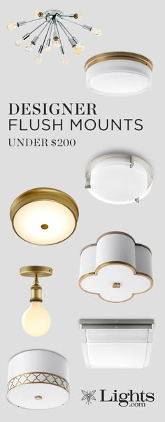 the light fixtures are shown in different styles and colors, including flush - mounted lights