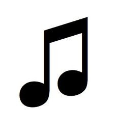 a musical note is shown in black and white