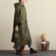 Item Code: 44547801102 Item Type：Women CoatMaterial: Cotton And TeryleneSeason: Spring,Autumn,WinterStyle: CasualCollar Type: HoodedClothing Placket: Zip-FrontSleeve: Three Quarter SleeveClothing Details: Pockets,Printing,Snap ButtonsWaist: NaturalCombination:Single PieceColor: Army Green,BlackOne Size Fit L/XL(Fit for EU 42-46,US12-16,UK16-20,AU16-20,NZ16-20)Length: 107.00 cm/ 42.13 "Bust: 134.00 cm/ 52.76 "Shoulder: 51.00 cm/ 20.08 "Sleeve length: 43.00 cm/ 16.93 "Cuff: 48.00 cm/ 18.90 "Hem: 1 Long Sleeve Outerwear For Rainy Season, Fall Khaki Cotton Parka, Khaki Cotton Parka For Fall, Casual Parka With Pockets For Rainy Season, Cotton Long Coat Parka For Spring, Cotton Long Parka For Spring, Casual Long Sleeve Rainy Season Outerwear, Spring Cotton Long Coat Parka, Casual Long Sleeve Outerwear For Rainy Season