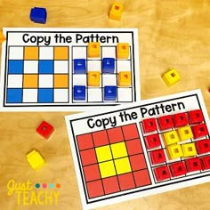 two different color blocks with the words copy the pattern and copy the pattern on them