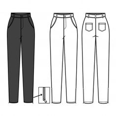 Pants Flat Sketch Women, Trouser Flat Sketch, Flat Pattern For Women, Fashion Flat Template, Flat Pants, Fashion Illustration Tutorial, Flat Drawings, Fashion Drawing Sketches, Elegant Pant