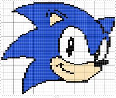 sonic the hedge cross stitch pattern in blue and white, with black dots on it