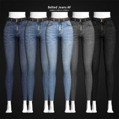 four pairs of jeans are shown in three different colors