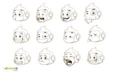 an animation character's head with different expressions and facial expressions, including the nose