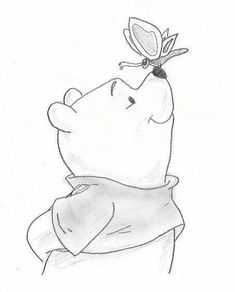 a drawing of winnie the pooh with a butterfly on top of it's head