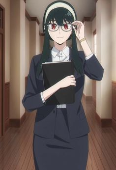 an anime character holding a book in her hand