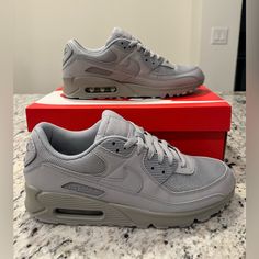 Nike Air Max 90 “Triple Grey” Men’s Size 10 Us / Women’s Size 11.5 Us New - Never Used | Original Box Nike Air Max Men, Gray Leather Custom Sneakers With Air Cushioning, Nike Air Max 90 Mens, Nike Air Max Mens, Nike Air Max 90, Mens Shoes Sneakers, Air Max, Nike Men, Nike Air Max