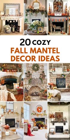 many different fireplaces and mantles decorated with fall decorations