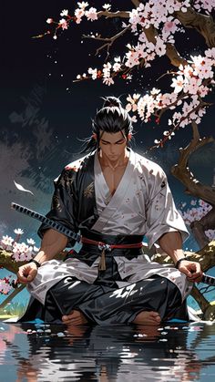 Japanese Swordsman Art, Wuxia Character Design, Monk Warrior, Draw Men, Samurai Illustration, Arm Tats, Ninja Samurai, Fantasy Realm, Samurai Anime