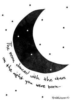 a black and white drawing of a crescent with stars