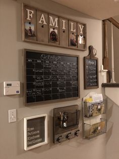 a family board mounted to the side of a wall