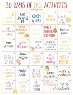 Get your free printable calendar with 30 fun fall activities to enjoy with your family. Make this autumn unforgettable with exciting and festive ideas for the season.
