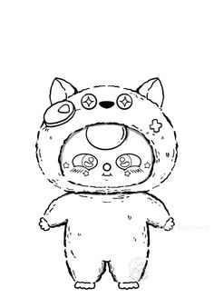 a drawing of a cartoon character with big eyes and an animal like body, standing in front of a white background