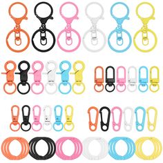 PRICES MAY VARY. Package Include - Colourful Snap Hooks * 30pcs & 25mm colourful open ring * 18pcs & 30mm keyrings * 6pcs & Connecting buckle * 6pcs. There are 5 different types of Snap Hooks in 6 different colors. They can meet your different DIY needs. Bright Colour - Our keychain clips are made of high quality zinc alloy with solid plating and paint, colorful, shiny. Nice crafted, smooth surface and edge. Flexible Design Key Chain - Our key hooks have full 360° degree swivel. The clasp has a Charm Crafts, Colorful Keychain, Keychain Clip, How To Make Purses, Keychain Design, Jewelry Clasps, Jewelry Making Charms, Flexible Design, Handmade Dog