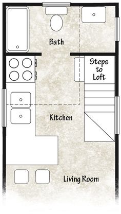 a floor plan for a small house with the kitchen and living room