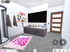 a virtual view of a bathroom with the tv on