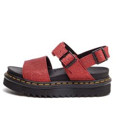 (WMNS) Dr. Martens Flatform-Sandles Red 24818602 (Women's) Red Buckle Closure Sandals For Summer, Red Sandals With Buckle Closure For Summer, Red Sandals With Heel Strap And Round Toe, Red Slingback Sandals With Buckle Closure For Summer, Red Slingback Sandals With Buckle Closure And Round Toe, Red Slingback Sandals With Buckle Closure, Red Closed Toe Platform Sandals, Red Closed Toe Sandals With Heel Strap, Red Flat Sandals With Buckle Closure