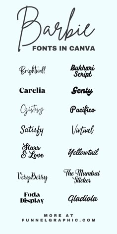 Barbie Fonts in Canva: A Complete List Canva Girly Elements, Girly Canva Fonts, Feminine Fonts Canva, Barbie Canva Elements, Barbie Calligraphy, Barbie Inspired Branding, Barbie Font Canva, Cute Fonts Canva, Canva Words Elements