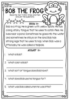 the frog worksheet for students to learn how to read and understand what they are reading