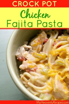 chicken fajita pasta in a bowl with a spoon