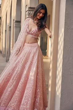 Organza Silk Lehenga, Sawan Gandhi, Sequins Lehenga, Gaun Fashion