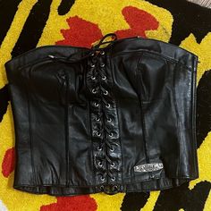 Vintage Y2k Harley Davidson Velvet & Leather Lace Up Bustier Leather Tops, Glam Metal, Leather Corset, Y2k Top, Vintage Harley Davidson, Vintage Harley, Leather Lace, Leather Top, Leather And Lace