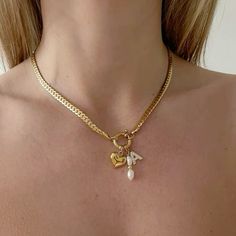 Gold Necklace With Charm, Herringbone Necklace With Charm, Gold Charms For Necklace, Necklace Stacking Gold, Charm Necklace Diy