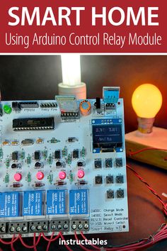 an electronic device with the words smart home using arduino control relay module on it