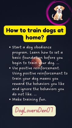 a dog is shown with the words how to train dogs at home? on it