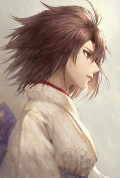 an anime character with long hair wearing a kimono