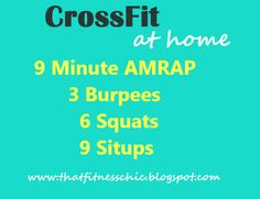 crossfit at home with the text, 9 minute amrap 3 burps