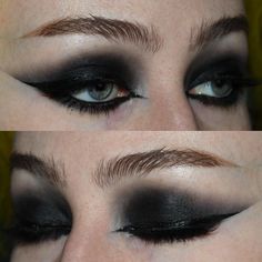 All Black Makeup Looks, Black Makeup Eye, Goth Eye Shadow, All Black Makeup, Black Bride Wedding, Heavy Eyeliner, Black Makeup Looks, Black Eye Makeup