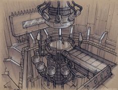 a drawing of a machine that is in the process of being worked on by someone