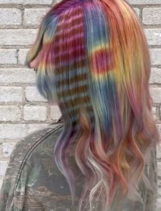 Alt Colored Hair, Rainbow Hair Aesthetic, Rainbow Hair Ends Dip Dyed, Rainbow Panel Hair, Hair Inspiration Long, Cute Hair Colors, Dyed Hair Inspiration