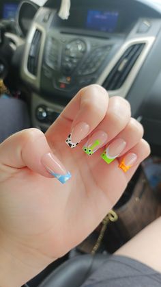 Toy Story Theme Nails, Disney Nails Square, Universal Studios Nail Ideas, Inside Out Nails, Easy Disney Nails, Disney Nails Acrylic