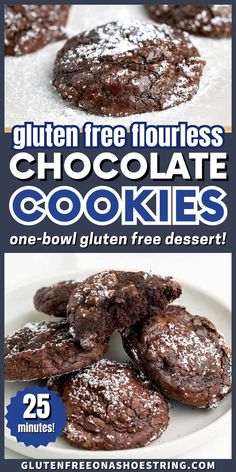 a plate piled high with chocolate cookies sprinkled with powdered sugar Group Dessert, Flourless Desserts, Flourless Chocolate Cookies, Gluten Free Dessert, Best Gluten Free Desserts, Bake Sale Recipes, Flourless Cake, Fudge Cookies, Gluten Free Desserts Recipes