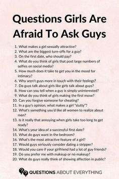 questions girls are afraid to ask guys questions girls are afraid to ask guys Questions Girls Are Afraid To Ask Guys, Interesting Questions To Ask, Fun Relationship Questions, Boyfriend Questions, Questions To Ask A Guy, Flirty Questions