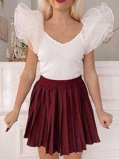 Match Maven Tennis Skirt | Sassy Shortcake Casual Burgundy Summer Skirt, Spring Burgundy Mini Skirt, Casual Burgundy Mini Skirt For Spring, Cute High School Outfits, Sassy Shortcake, Periwinkle Dress, Fancy Fits, High School Outfits, Pleated Tennis Skirt