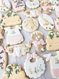 baby shower cookies are laid out on the table