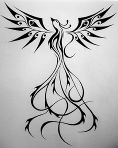 a black and white drawing of a bird with wings on it's back side