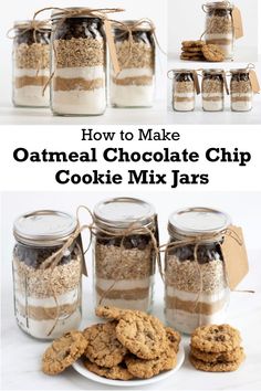 how to make homemade oatmeal chocolate chip cookie mix jars with text overlay