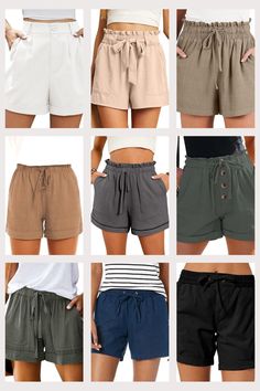 Shop the best women's shorts on Amazon to update your summer fashion. From flattering paper bag waist styles to structured tailored shorts, these options are perfect for casual and dressy looks. The belted bow or drawstring paper bag waist shorts pair beautifully with tucked-in tops or bodysuits, while the tailored Nautica shorts offer comfort and versatility. For a chic look, choose pleated trouser shorts paired with a tank, blouse, or blazer. Discover these top-rated shorts summer outfits Casual Shorts With Pleated Waist, Casual Non-stretch Vacation Shorts, Versatile Compressive Shorts For Summer, Adjustable Waist Solid Shorts With Built-in Shorts, Summer Shorts With 5-inch Inseam And Belt Loops, Summer Shorts Outfits