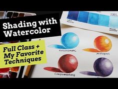 some watercolors are being used to create an image with the words shading with watercolor